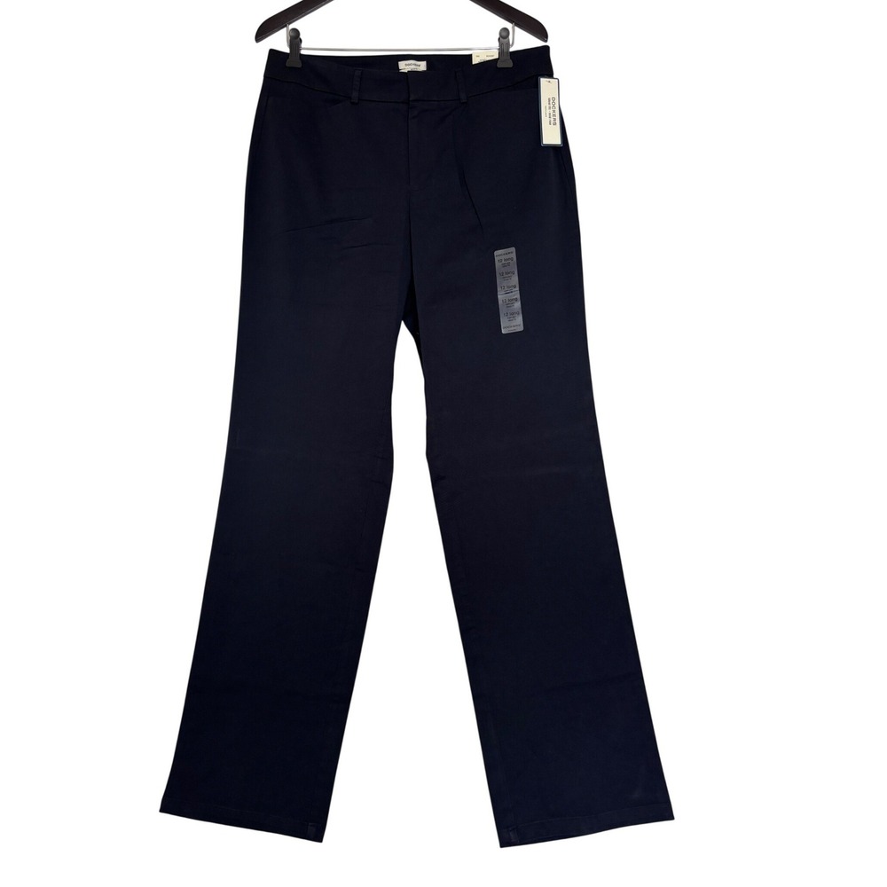 Dockers Women Metro Pant Navy Blue Ideal Fit Straight Leg Trousers 12 Long NWT